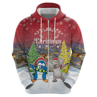 Personalised Christmas In July Zip Hoodie Funny Dabbing Dance Koala And Blue Penguins