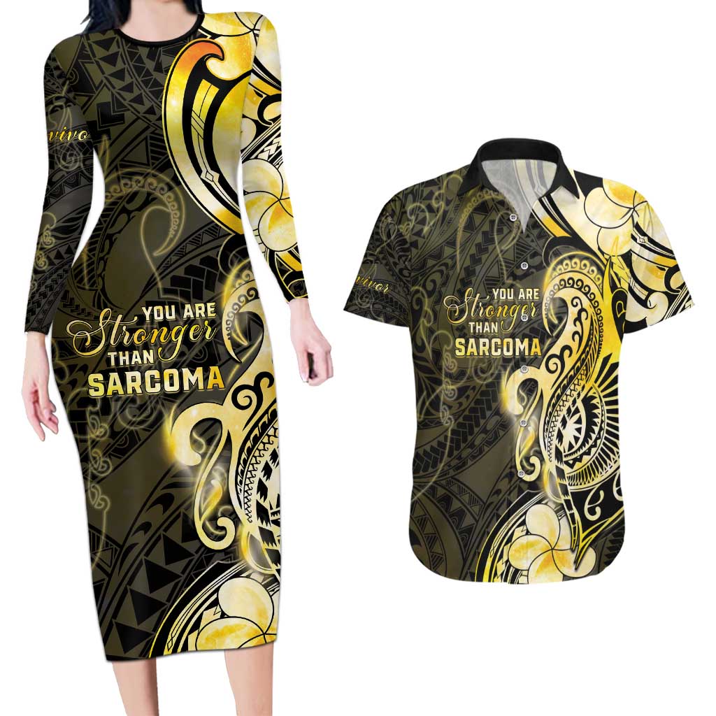 Sarcoma Awareness Couples Matching Long Sleeve Bodycon Dress and Hawaiian Shirt You Are Stronger Than Sarcoma