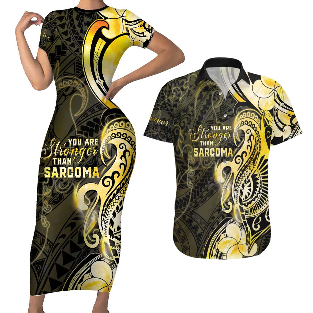 Sarcoma Awareness Couples Matching Short Sleeve Bodycon Dress and Hawaiian Shirt You Are Stronger Than Sarcoma