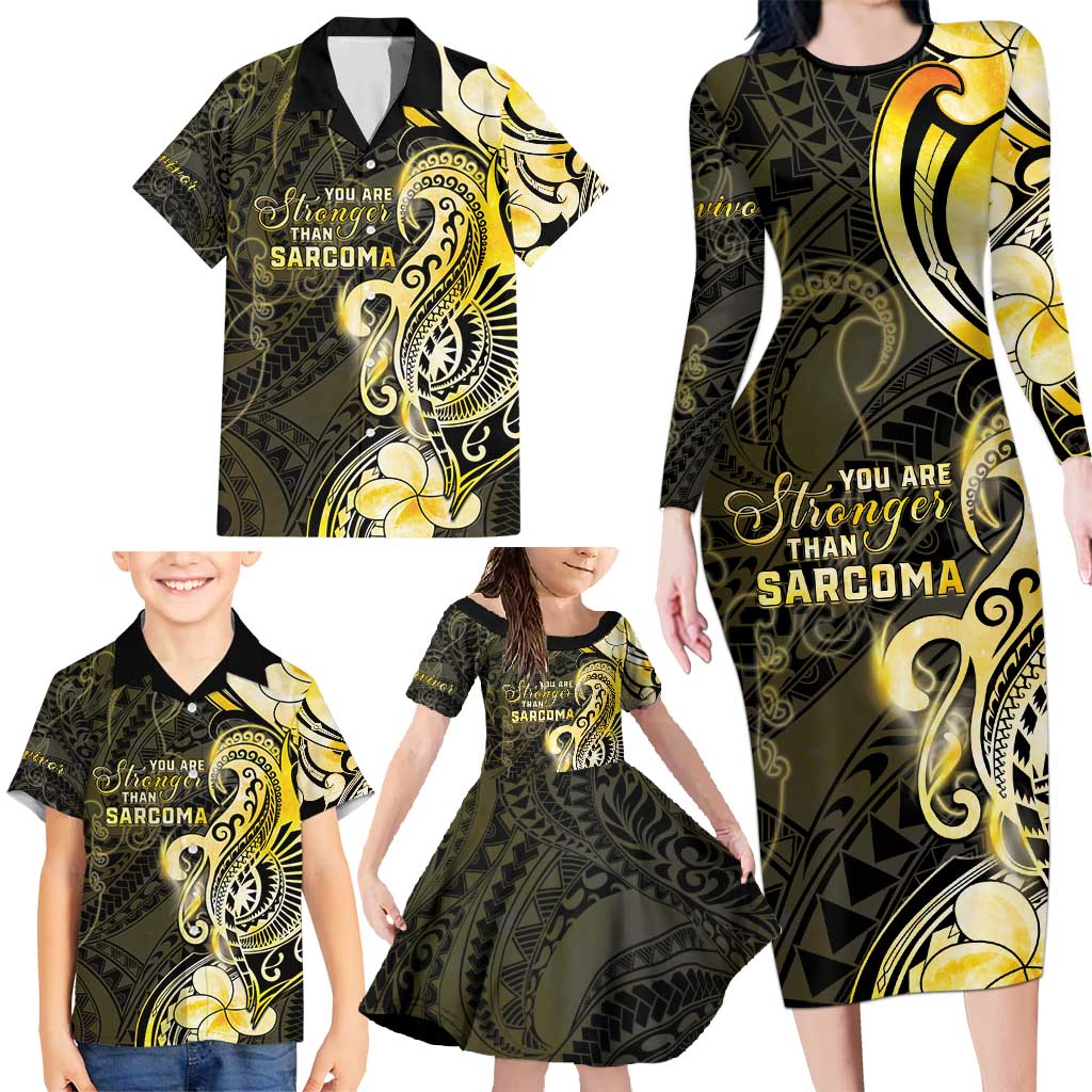 Sarcoma Awareness Family Matching Long Sleeve Bodycon Dress and Hawaiian Shirt You Are Stronger Than Sarcoma
