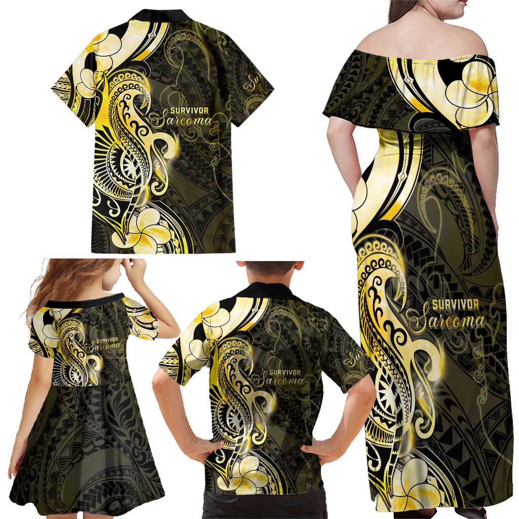 Sarcoma Awareness Family Matching Off Shoulder Maxi Dress and Hawaiian Shirt You Are Stronger Than Sarcoma