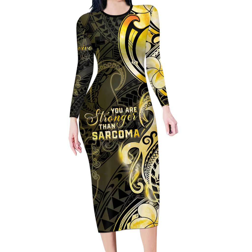 Sarcoma Awareness Long Sleeve Bodycon Dress You Are Stronger Than Sarcoma