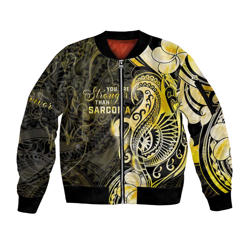 Sarcoma Awareness Sleeve Zip Bomber Jacket You Are Stronger Than Sarcoma