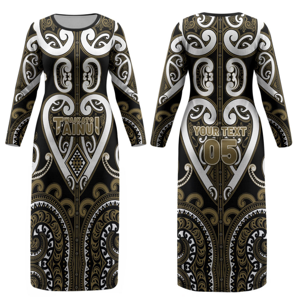 Custom Aotearoa Waikato Tainui Couples Matching Long Sleeve Bodycon Dress and Hawaiian Shirt Maori Tribal Pattern