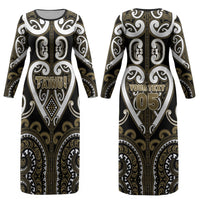Custom Aotearoa Waikato Tainui Couples Matching Long Sleeve Bodycon Dress and Long Sleeve Button Shirt Maori Tribal Pattern