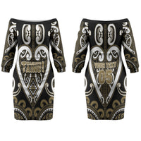 Custom Aotearoa Waikato Tainui Couples Matching Off The Shoulder Long Sleeve Dress and Long Sleeve Button Shirt Maori Tribal Pattern