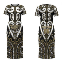 Custom Aotearoa Waikato Tainui Couples Matching Short Sleeve Bodycon Dress and Long Sleeve Button Shirt Maori Tribal Pattern