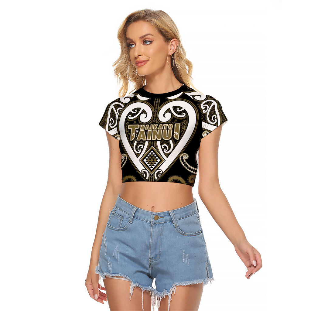 Custom Aotearoa Waikato Tainui Raglan Cropped T Shirt Maori Tribal Pattern