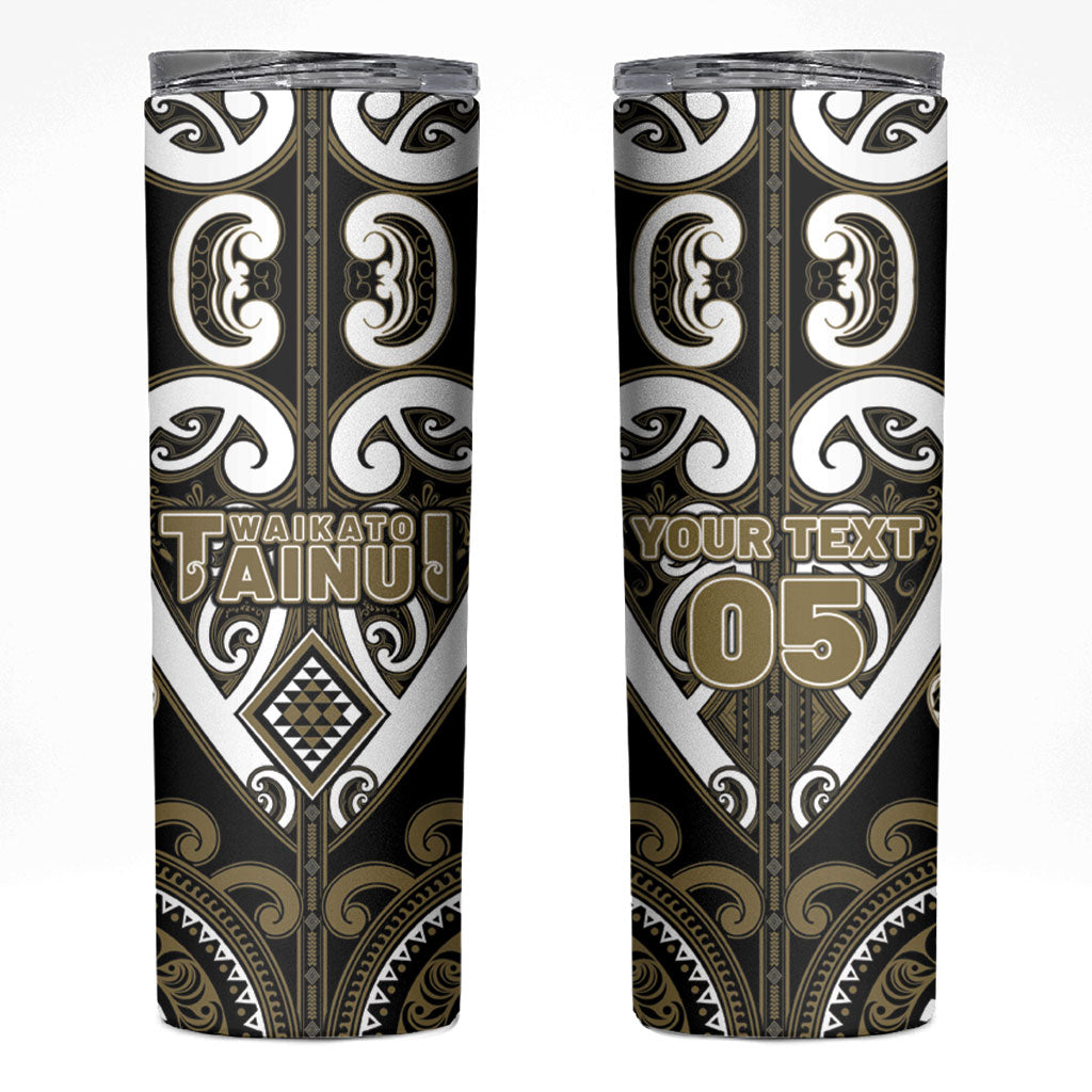 Custom Aotearoa Waikato Tainui Skinny Tumbler Maori Tribal Pattern LT05 Dark Yellow - Polynesian Pride
