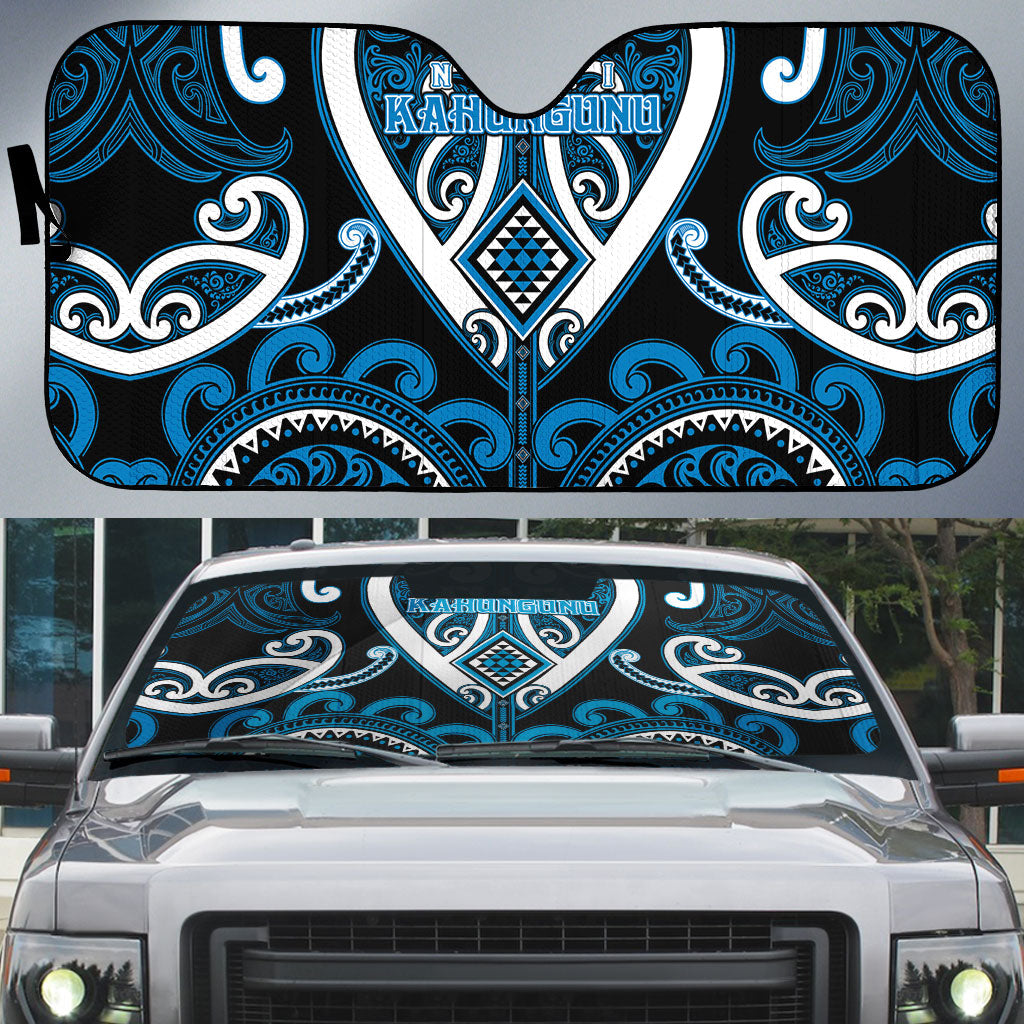 Aotearoa Ngati Kahungunu Auto Sun Shade Maori Tribal Pattern LT05 Blue - Polynesian Pride