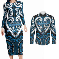 Custom Aotearoa Ngati Kahungunu Couples Matching Long Sleeve Bodycon Dress and Long Sleeve Button Shirt Maori Tribal Pattern