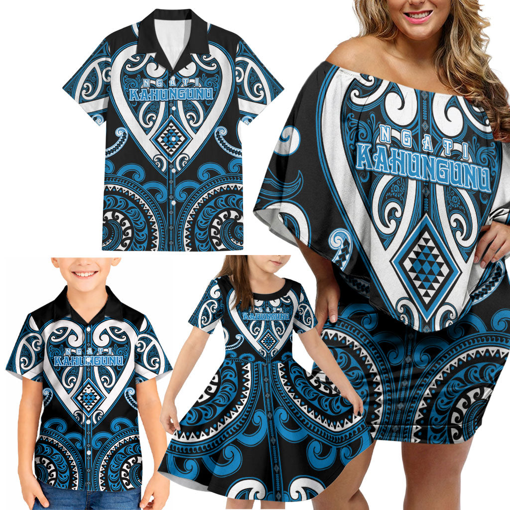 Custom Aotearoa Ngati Kahungunu Family Matching Off Shoulder Short Dress and Hawaiian Shirt Maori Tribal Pattern LT05 - Polynesian Pride