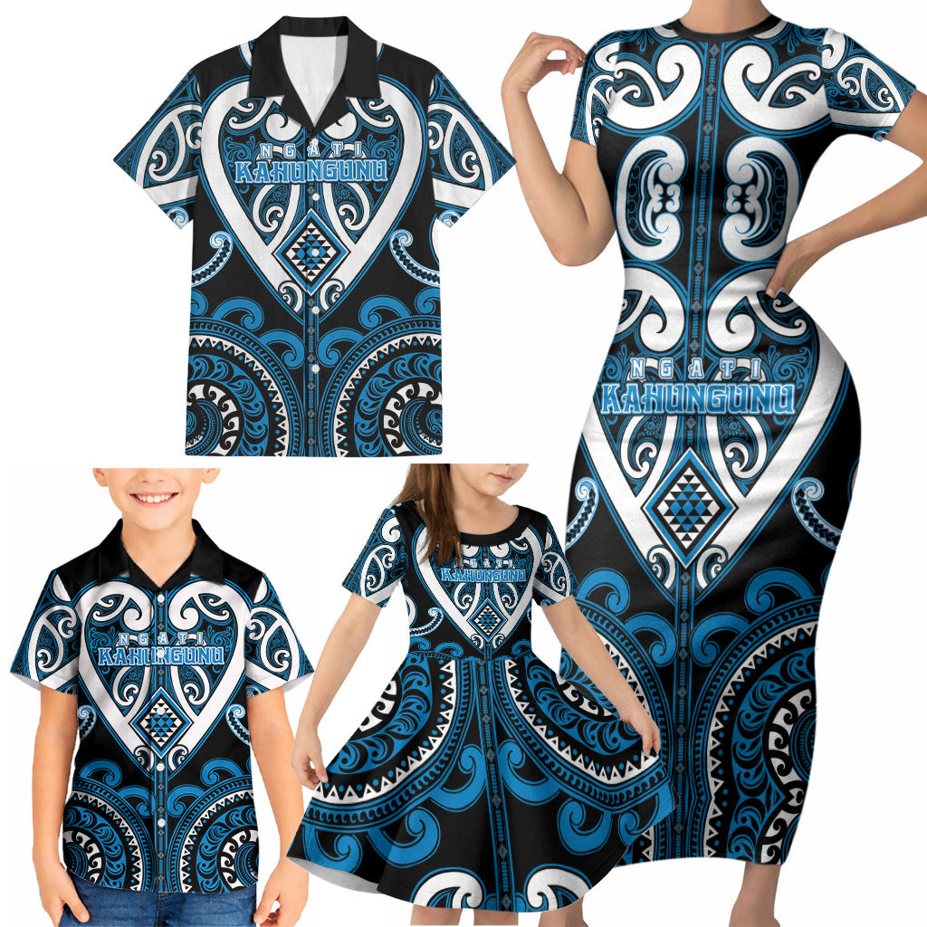 Custom Aotearoa Ngati Kahungunu Family Matching Short Sleeve Bodycon Dress and Hawaiian Shirt Maori Tribal Pattern LT05 - Polynesian Pride