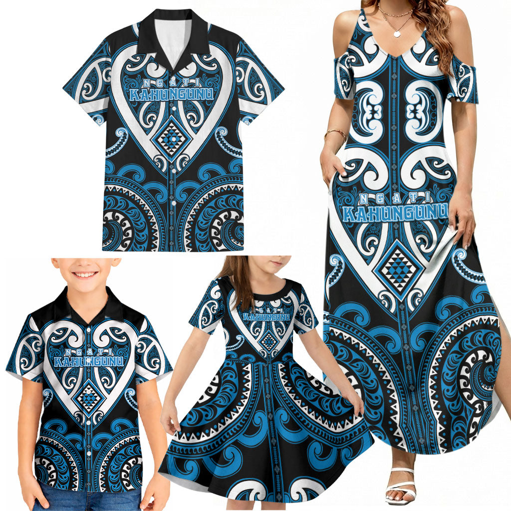 Custom Aotearoa Ngati Kahungunu Family Matching Summer Maxi Dress and Hawaiian Shirt Maori Tribal Pattern LT05 - Polynesian Pride