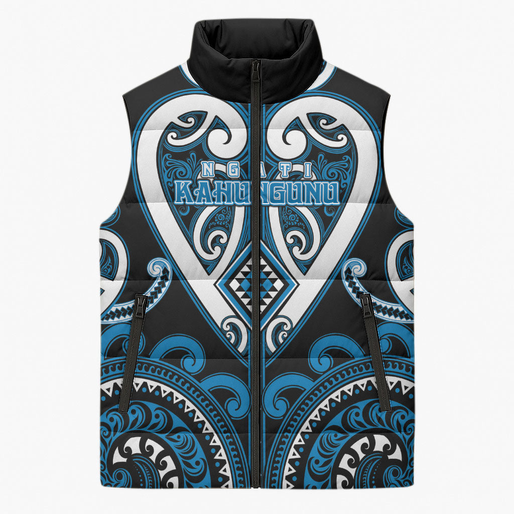 Custom Aotearoa Ngati Kahungunu Sleeveless Puffer Jacket Maori Tribal Pattern