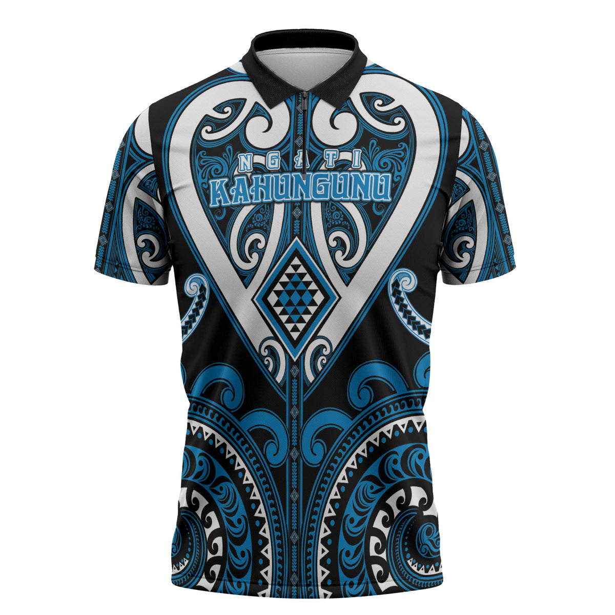 Custom Aotearoa Ngati Kahungunu Zipper Polo Shirt Maori Tribal Pattern