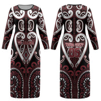 Custom Aotearoa Te Arawa Couples Matching Long Sleeve Bodycon Dress and Hawaiian Shirt Maori Tribal Pattern
