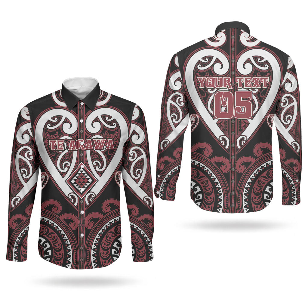 Custom Aotearoa Te Arawa Couples Matching Off The Shoulder Long Sleeve Dress and Long Sleeve Button Shirt Maori Tribal Pattern