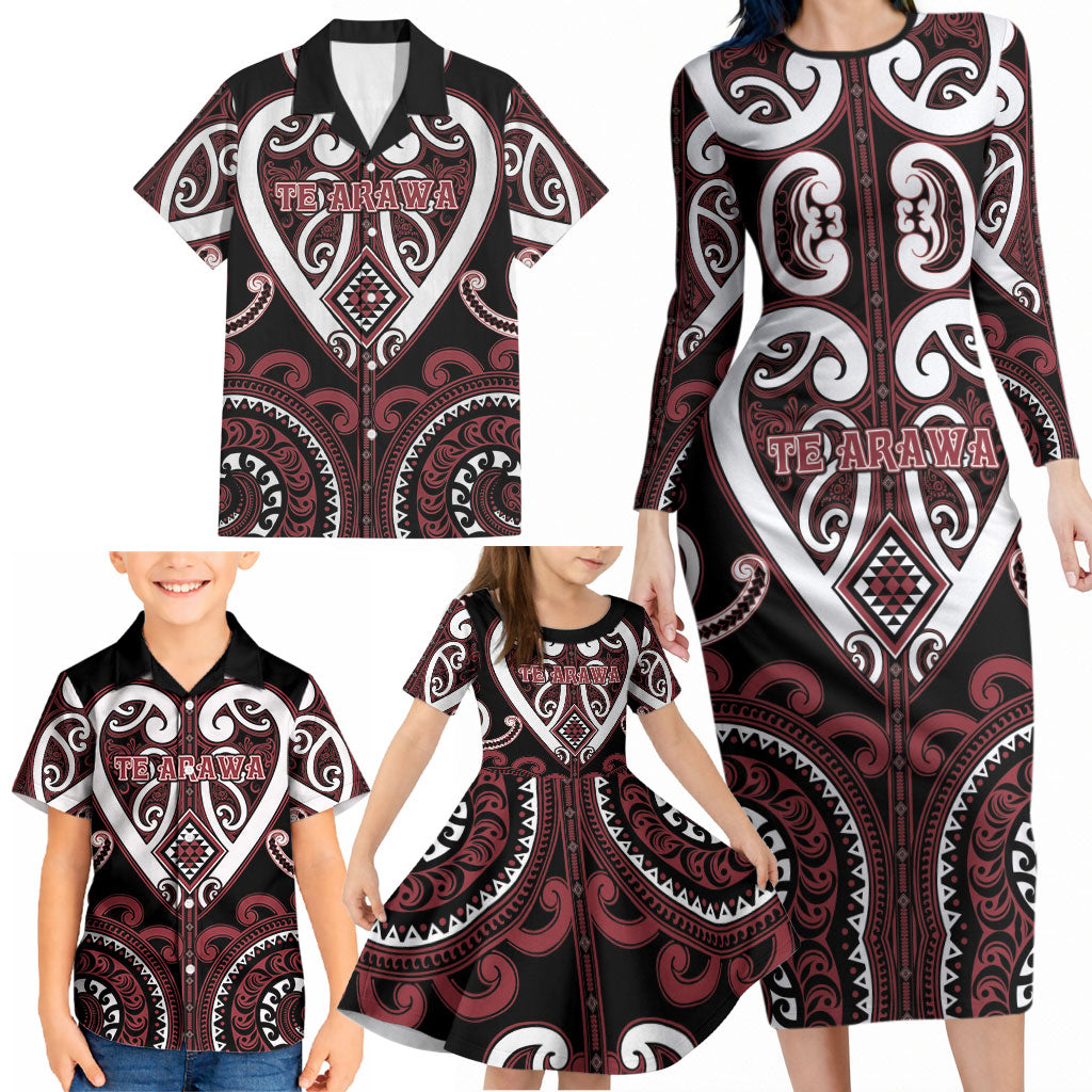 Custom Aotearoa Te Arawa Family Matching Long Sleeve Bodycon Dress and Hawaiian Shirt Maori Tribal Pattern LT05 - Polynesian Pride