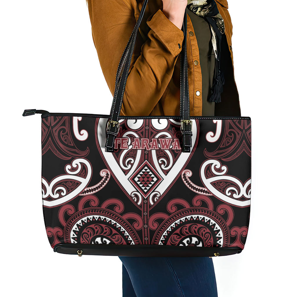 Aotearoa Te Arawa Leather Tote Bag Maori Tribal Pattern