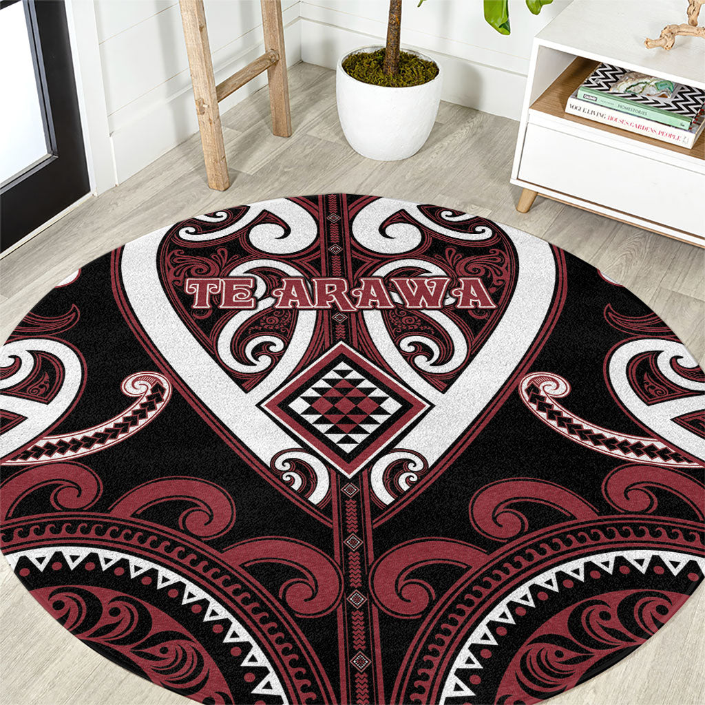 Aotearoa Te Arawa Round Carpet Maori Tribal Pattern LT05 Red - Polynesian Pride