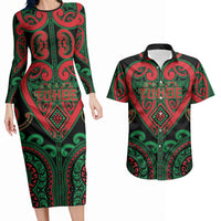 Custom Aotearoa Ngai Tuhoe Couples Matching Long Sleeve Bodycon Dress and Hawaiian Shirt Maori Tribal Pattern