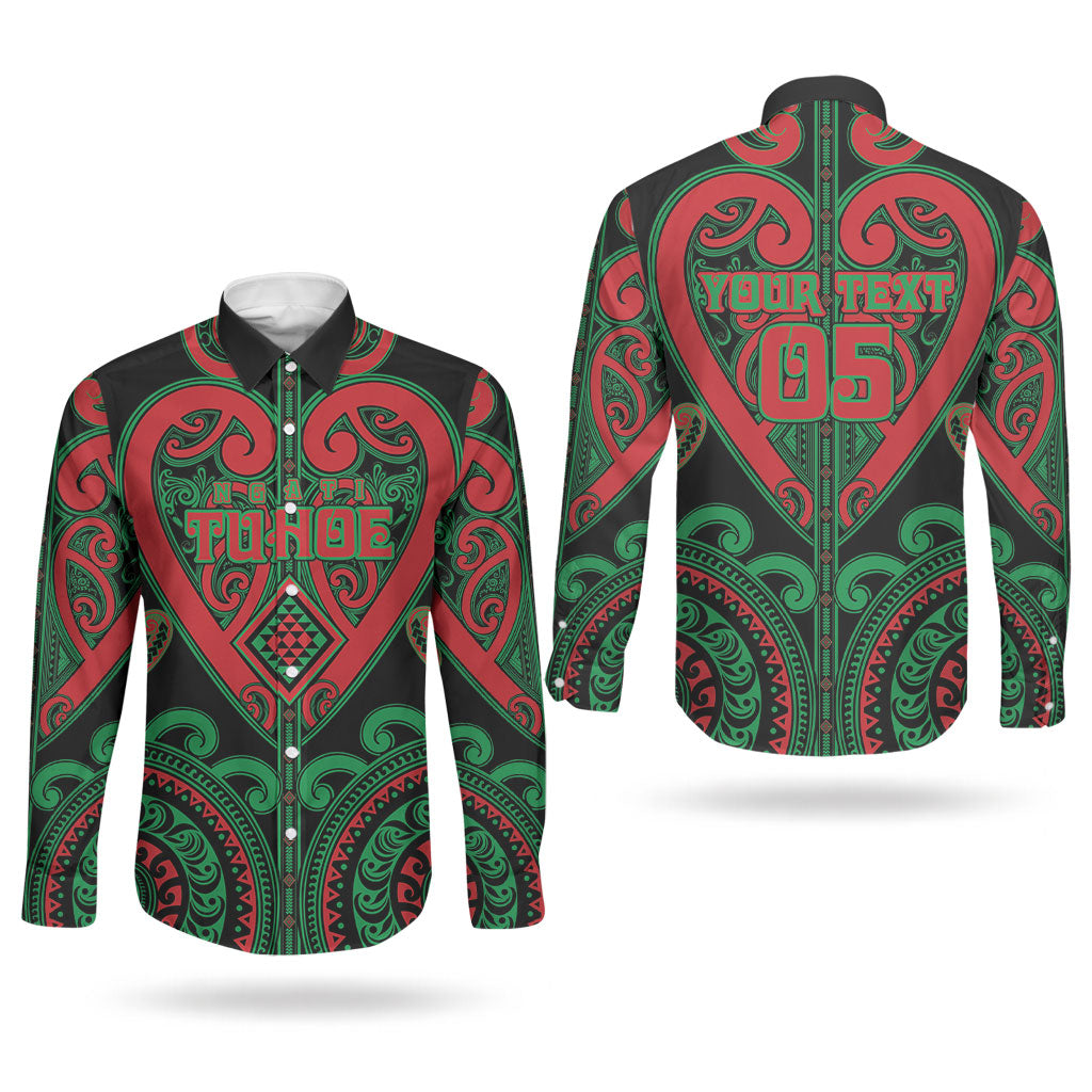 Custom Aotearoa Ngai Tuhoe Couples Matching Long Sleeve Bodycon Dress and Long Sleeve Button Shirt Maori Tribal Pattern