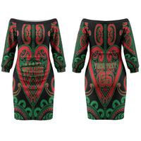 Custom Aotearoa Ngai Tuhoe Couples Matching Off The Shoulder Long Sleeve Dress and Hawaiian Shirt Maori Tribal Pattern