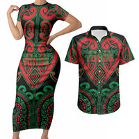 Custom Aotearoa Ngai Tuhoe Couples Matching Short Sleeve Bodycon Dress and Hawaiian Shirt Maori Tribal Pattern
