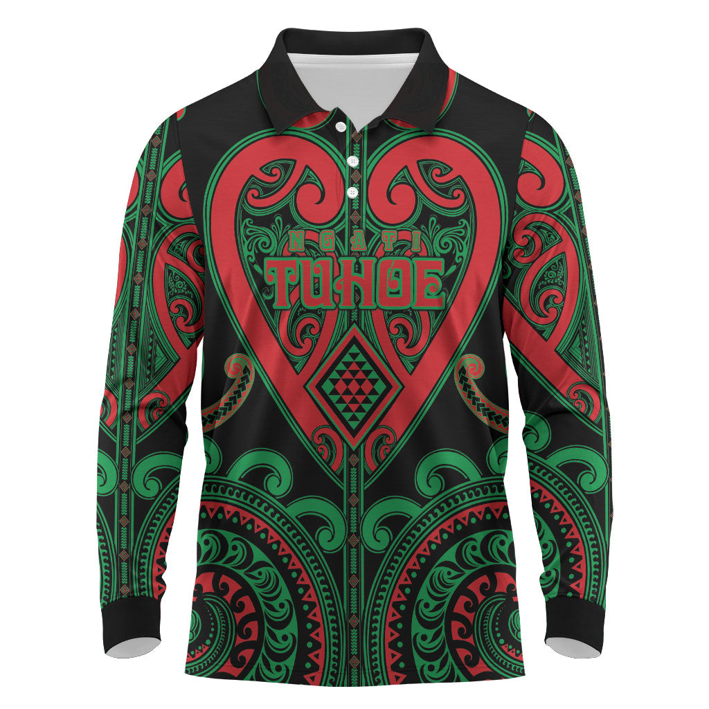 Custom Aotearoa Ngai Tuhoe Long Sleeve Polo Shirt Maori Tribal Pattern