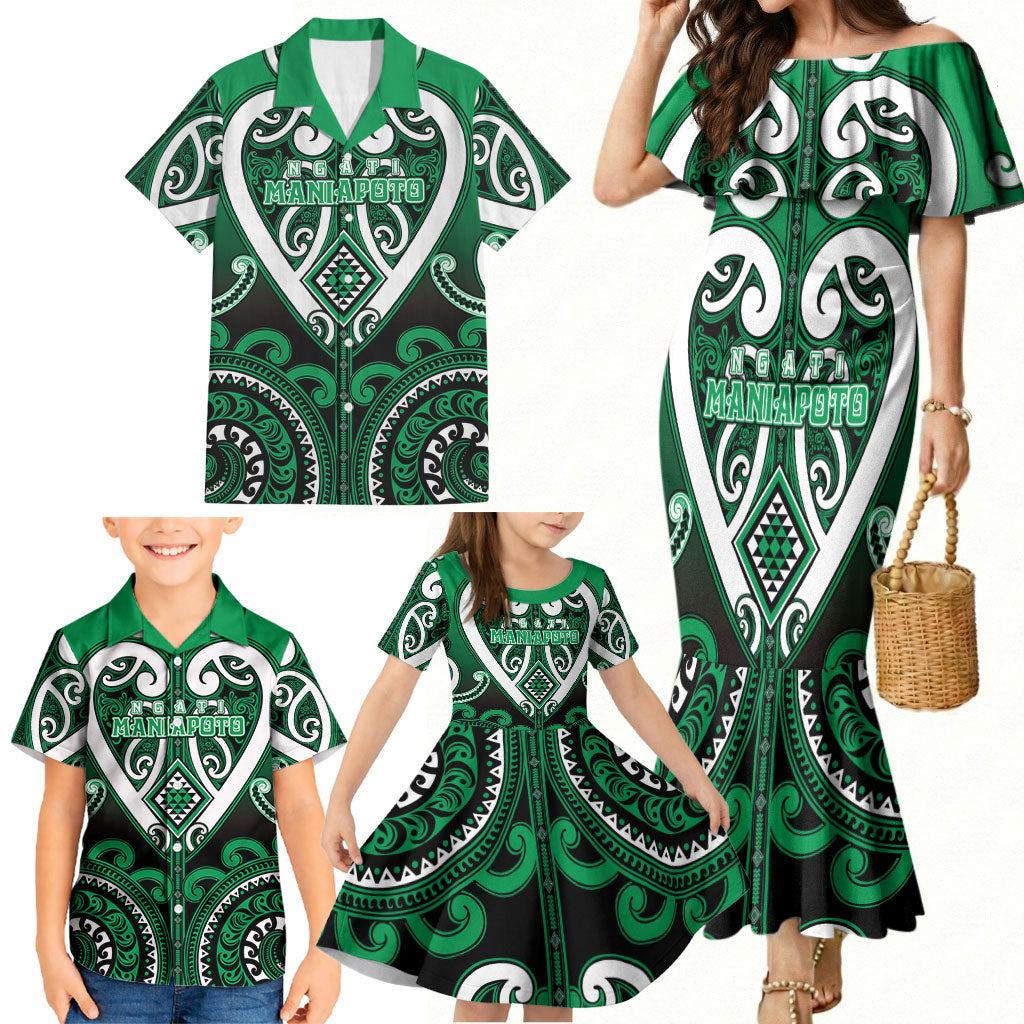 Custom Aotearoa Ngati Maniapoto Family Matching Mermaid Dress and Hawaiian Shirt Maori Tribal Pattern LT05 - Polynesian Pride