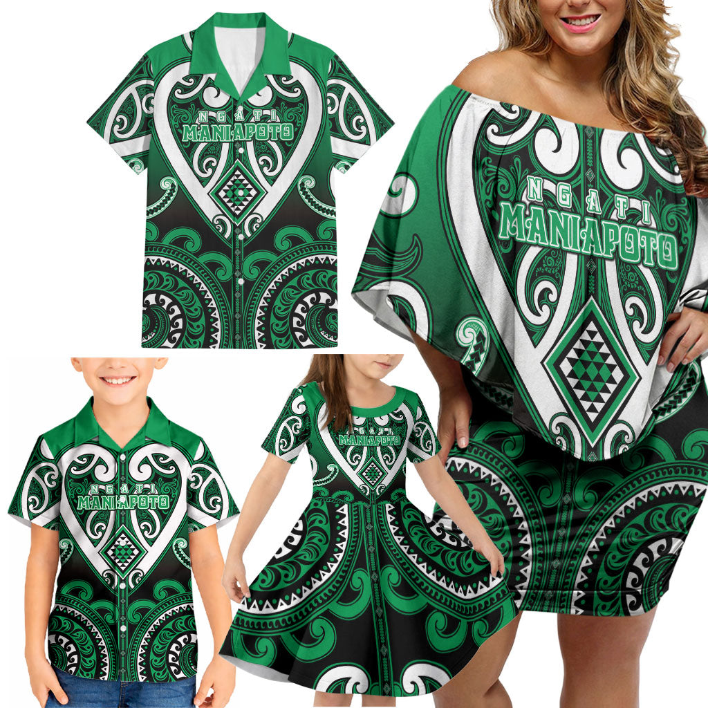 Custom Aotearoa Ngati Maniapoto Family Matching Off Shoulder Short Dress and Hawaiian Shirt Maori Tribal Pattern LT05 - Polynesian Pride