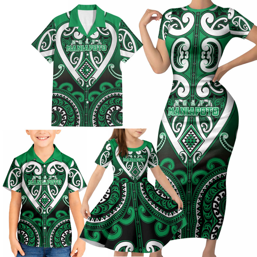 Custom Aotearoa Ngati Maniapoto Family Matching Short Sleeve Bodycon Dress and Hawaiian Shirt Maori Tribal Pattern LT05 - Polynesian Pride