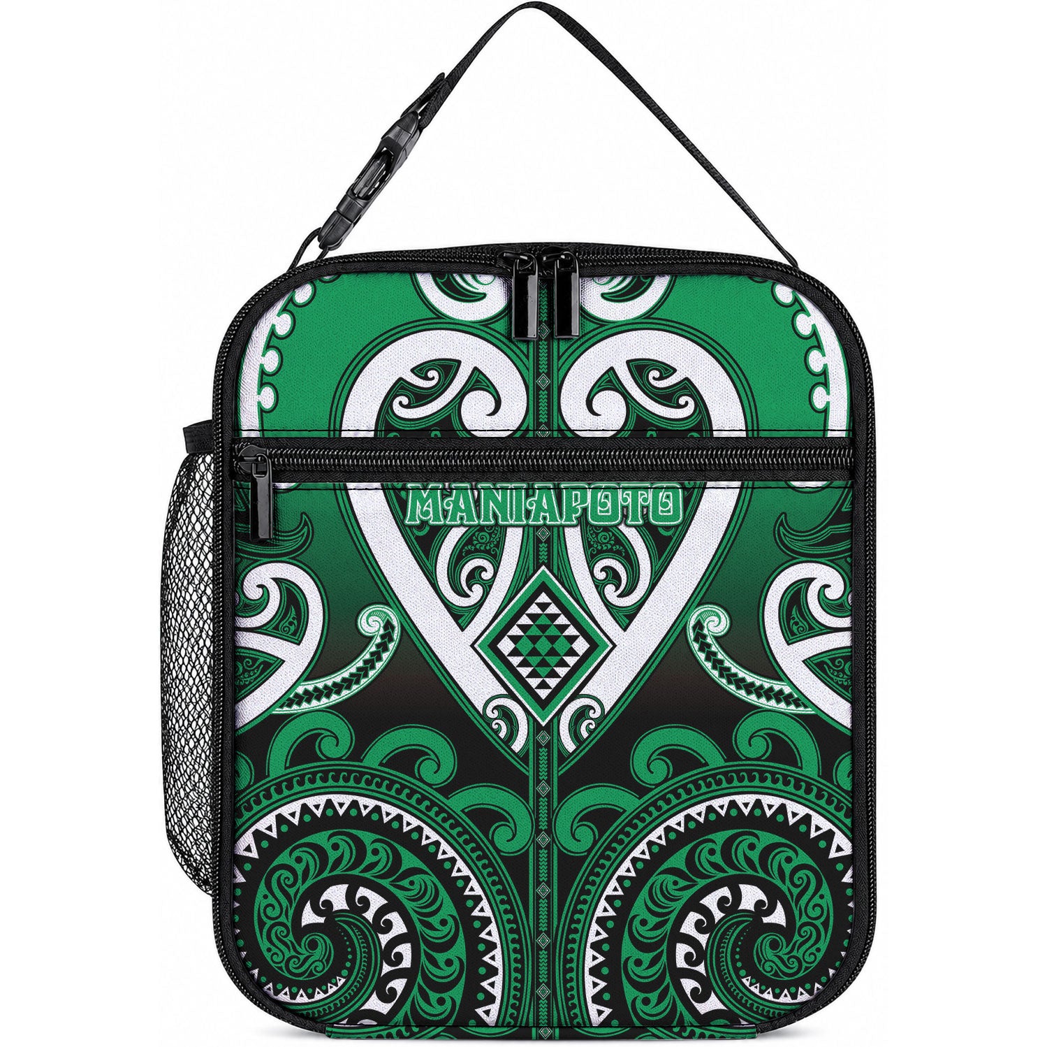 Aotearoa Ngati Maniapoto Lunch Bag Maori Tribal Pattern LT05 10.2 × 8.3 × 4.3 inch Green - Polynesian Pride
