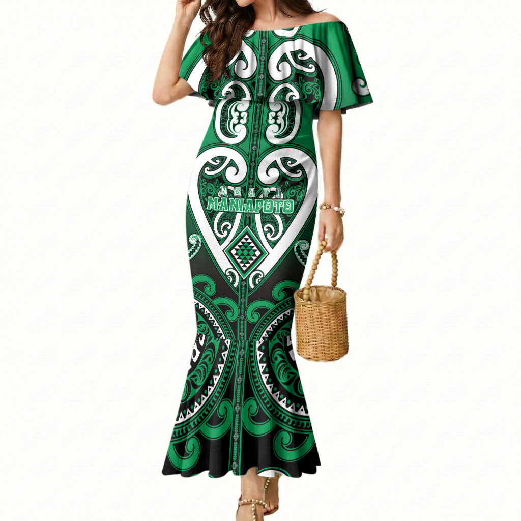 Custom Aotearoa Ngati Maniapoto Mermaid Dress Maori Tribal Pattern LT05 Women Green - Polynesian Pride