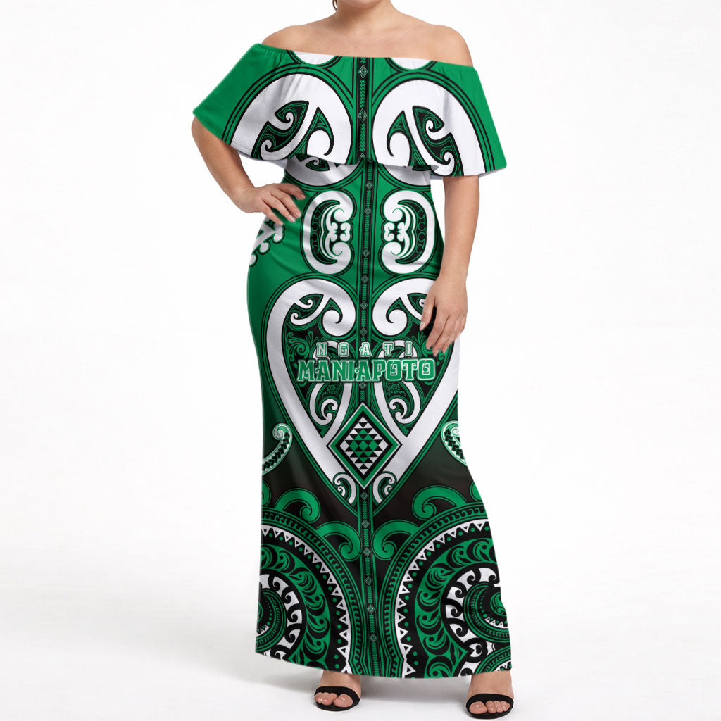 Custom Aotearoa Ngati Maniapoto Off Shoulder Maxi Dress Maori Tribal Pattern