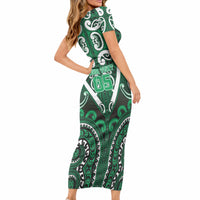 Custom Aotearoa Ngati Maniapoto Short Sleeve Bodycon Dress Maori Tribal Pattern