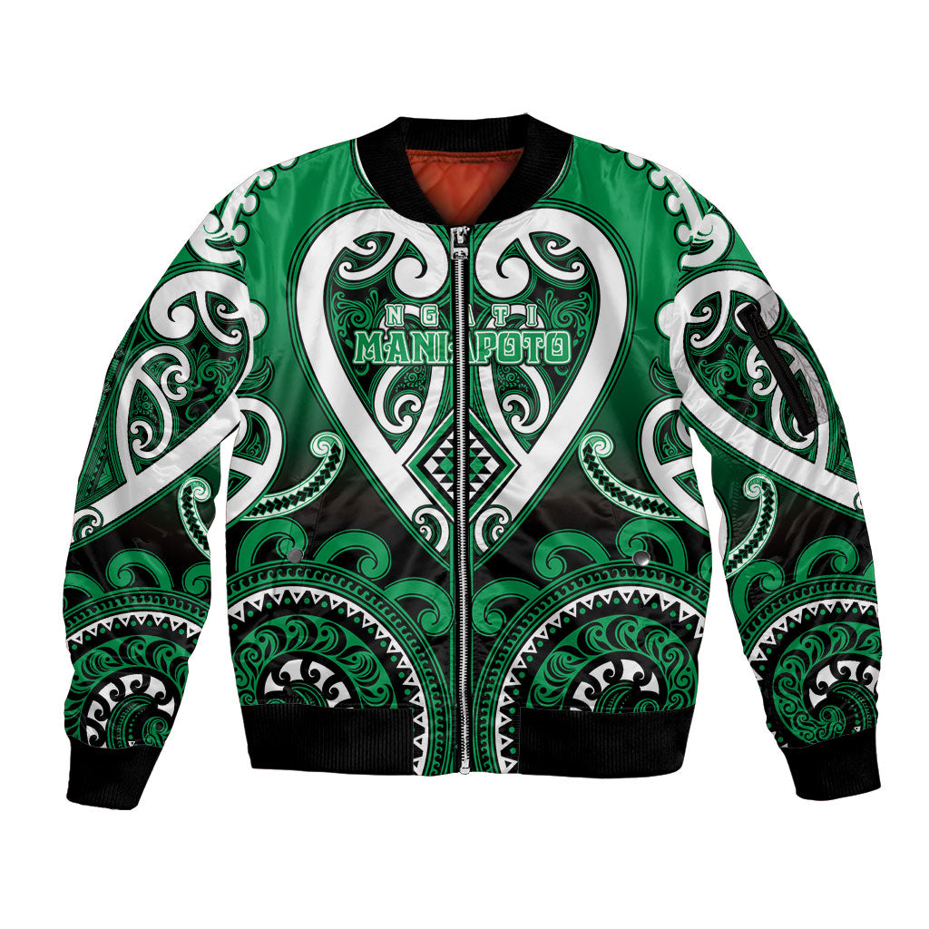 Custom Aotearoa Ngati Maniapoto Sleeve Zip Bomber Jacket Maori Tribal Pattern