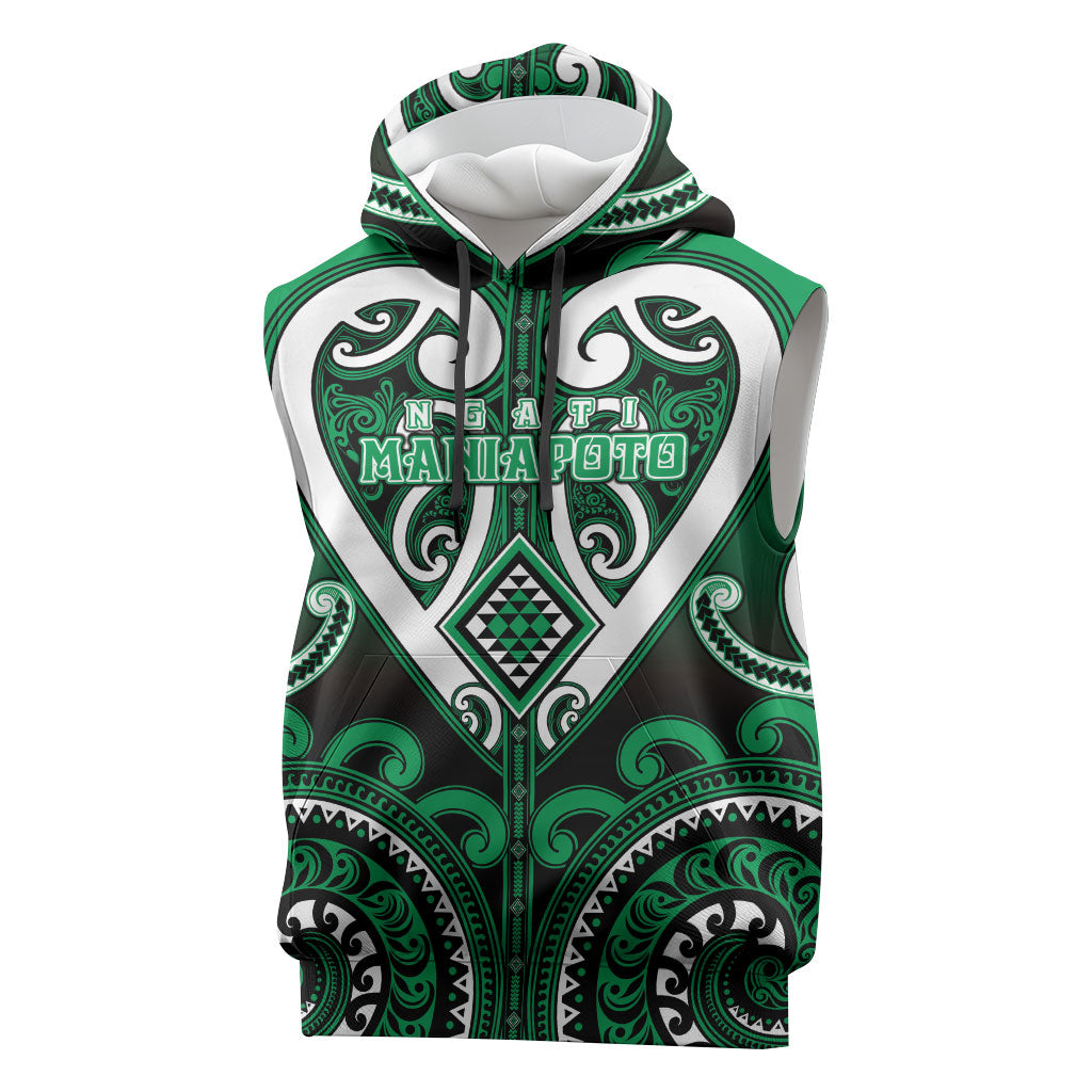 Custom Aotearoa Ngati Maniapoto Sleeveless Hoodie Maori Tribal Pattern LT05 Green - Polynesian Pride