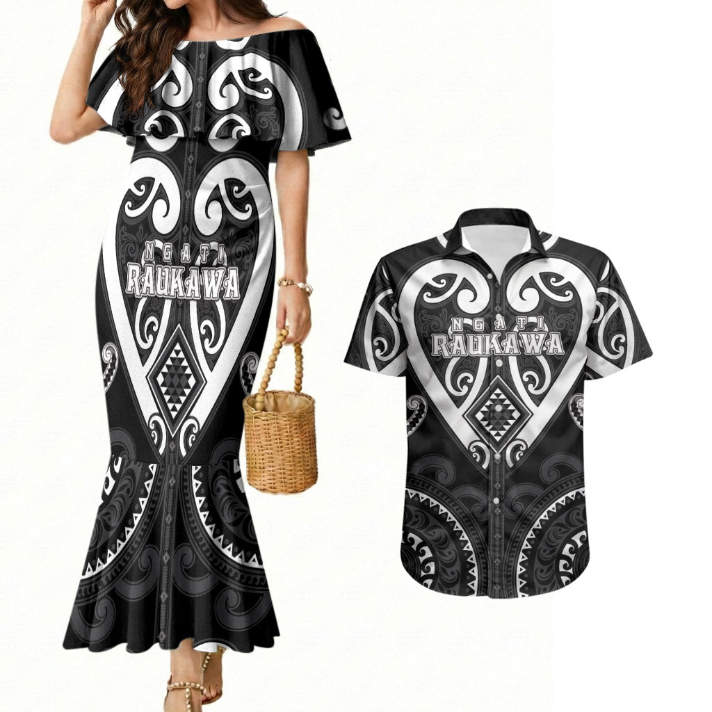 Custom Aotearoa Ngati Raukawa Couples Matching Mermaid Dress and Hawaiian Shirt Maori Tribal Pattern
