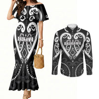 Custom Aotearoa Ngati Raukawa Couples Matching Mermaid Dress and Long Sleeve Button Shirt Maori Tribal Pattern