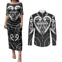 Custom Aotearoa Ngati Raukawa Couples Matching Puletasi and Long Sleeve Button Shirt Maori Tribal Pattern