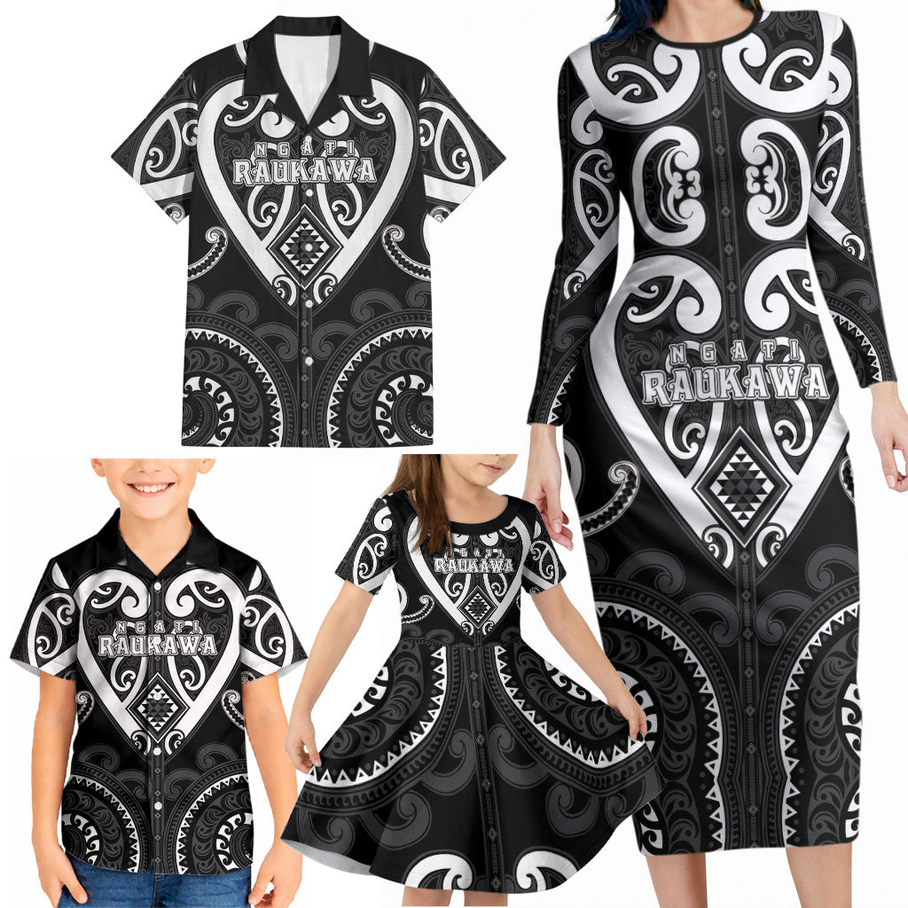 Custom Aotearoa Ngati Raukawa Family Matching Long Sleeve Bodycon Dress and Hawaiian Shirt Maori Tribal Pattern LT05 - Polynesian Pride