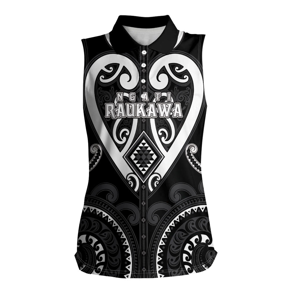 Custom Aotearoa Ngati Raukawa Women Sleeveless Polo Shirt Maori Tribal Pattern LT05 Female Black - Polynesian Pride