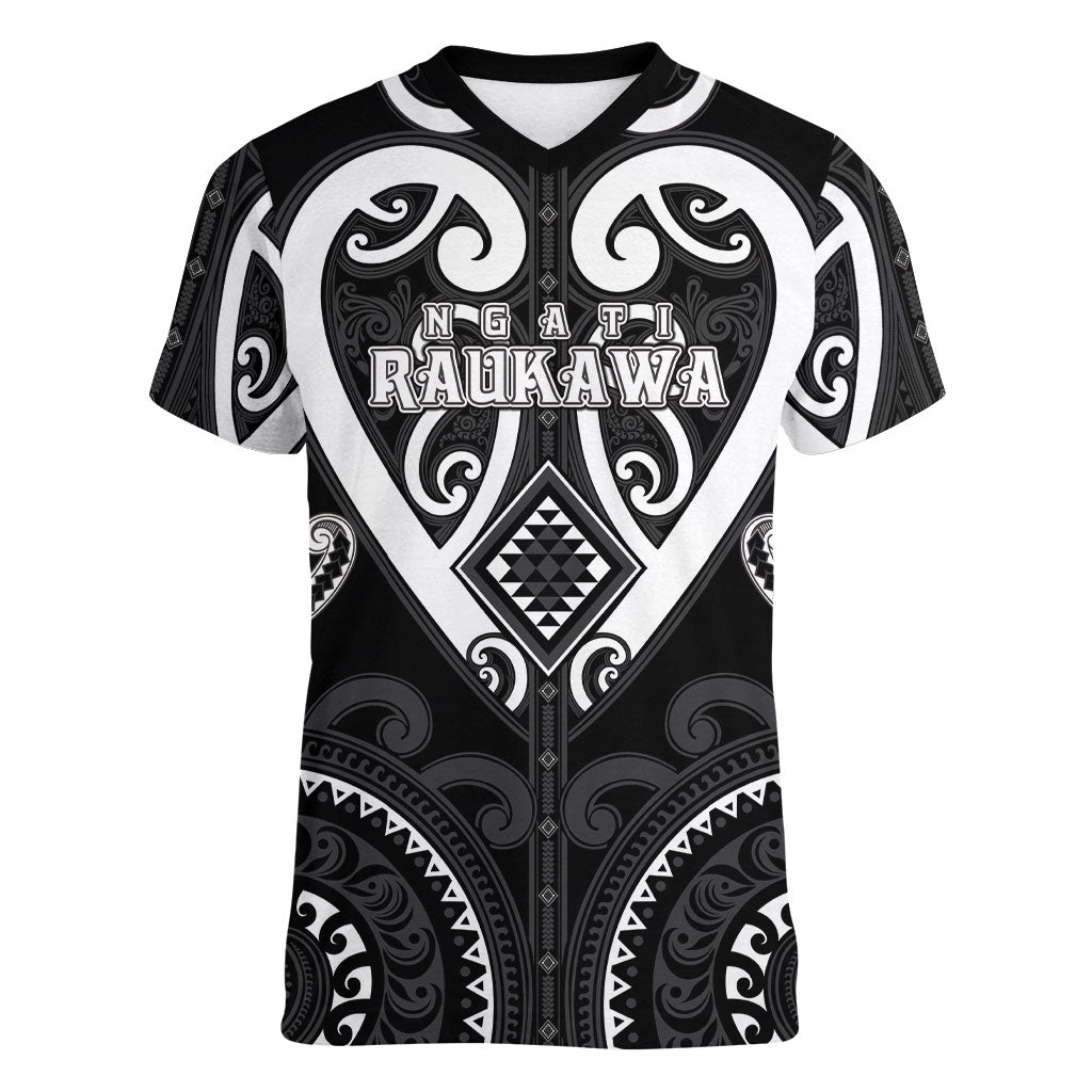 Custom Aotearoa Ngati Raukawa Women V-Neck T-Shirt Maori Tribal Pattern