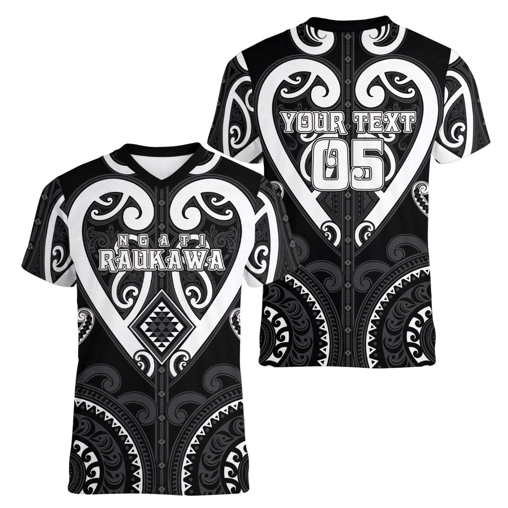 Custom Aotearoa Ngati Raukawa Women V-Neck T-Shirt Maori Tribal Pattern