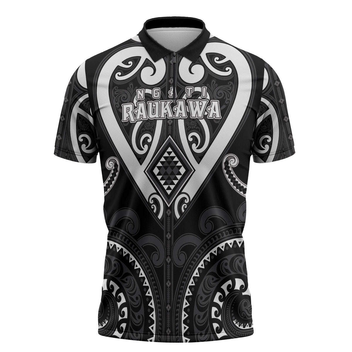 Custom Aotearoa Ngati Raukawa Zipper Polo Shirt Maori Tribal Pattern