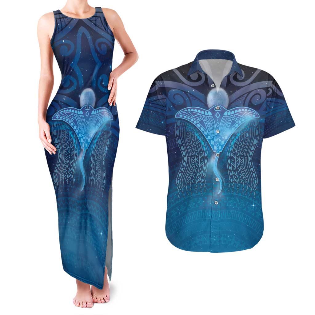 Polynesia Manta Ray Couples Matching Tank Maxi Dress and Hawaiian Shirt Let's The Sea Set You Free - Polynesian Pride