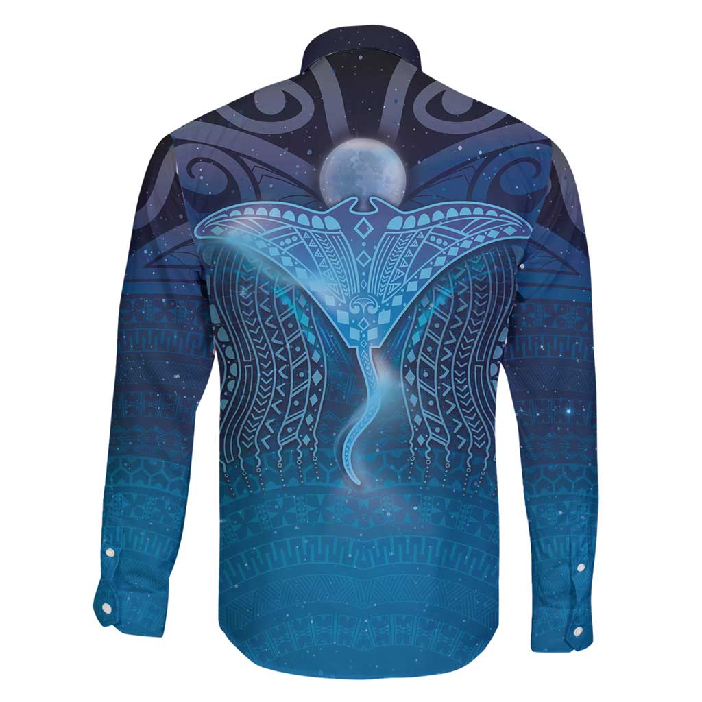 Polynesia Manta Ray Family Matching Long Sleeve Bodycon Dress and Hawaiian Shirt Let's The Sea Set You Free - Polynesian Pride