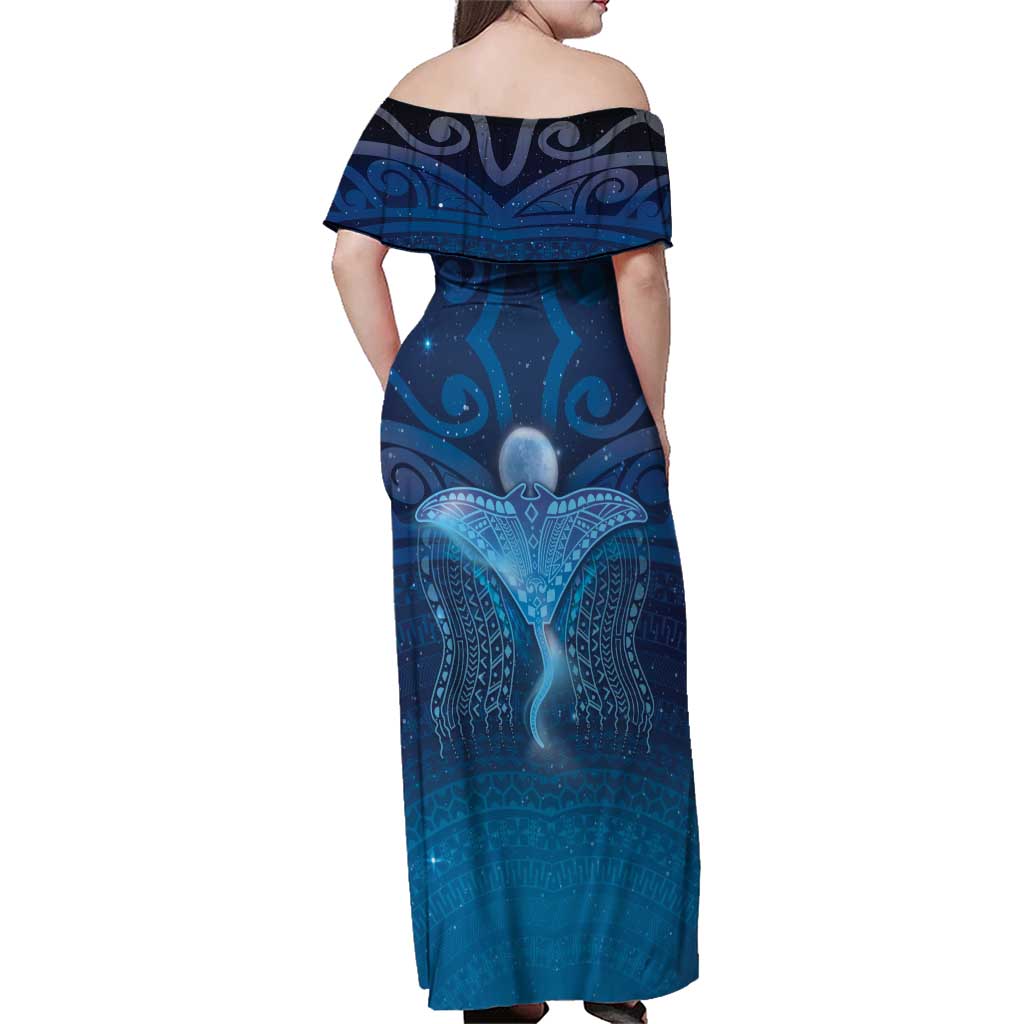 Polynesia Manta Ray Family Matching Off Shoulder Maxi Dress and Hawaiian Shirt Let's The Sea Set You Free - Polynesian Pride